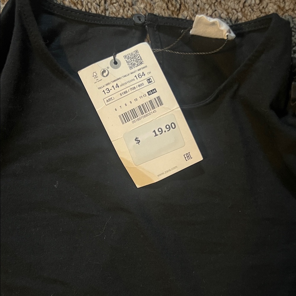 Zara Black Long Sleeve Top with Faux Leather Sleeves - Picture 2 of 2
